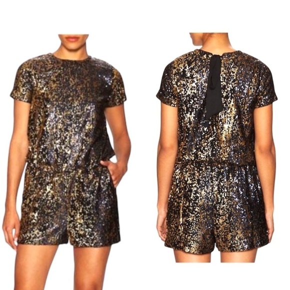 Shoshanna Gold Sequin Zena Back Tie Romper Size 4 - Picture 1 of 10